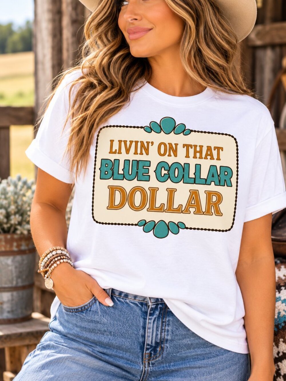 Blue Collar Dollar Western Graphic T Shirt Trendy Boutique Style Tee Womens Tops